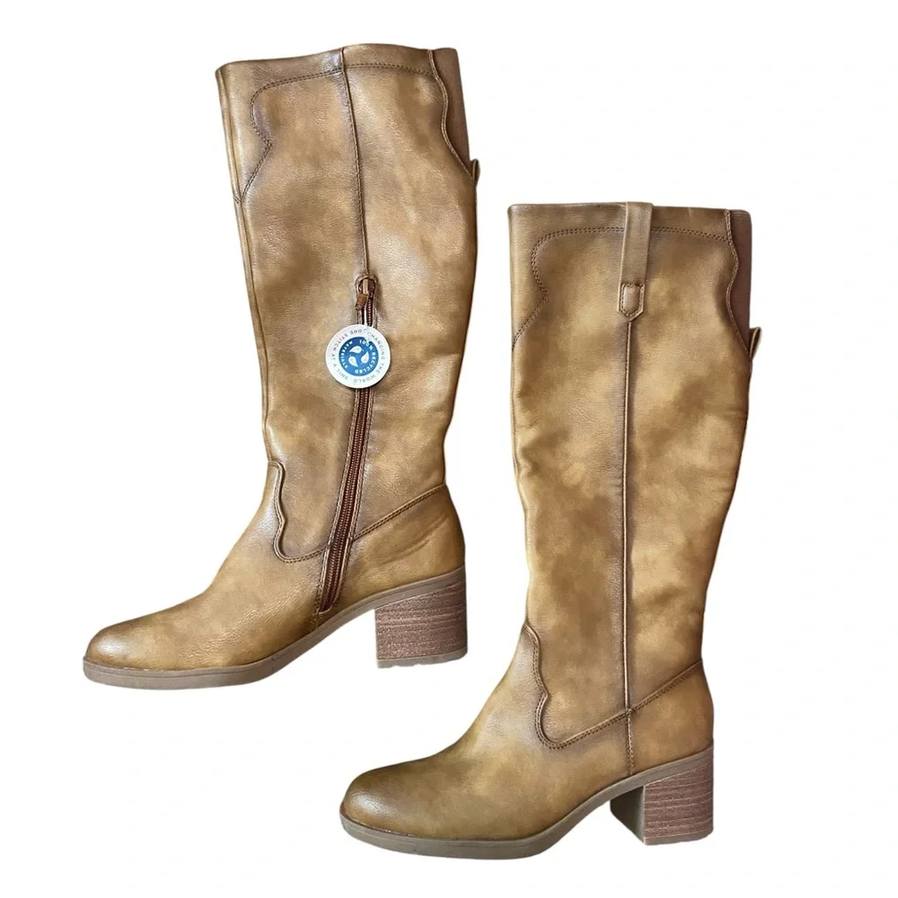Baretraps Women's Brown Tan Cyra Faux Leather Block Heel Tall Boots Size 6